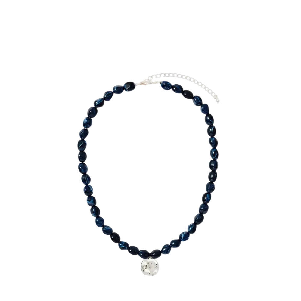 Mint Velvet Navy Beaded Charm Necklace